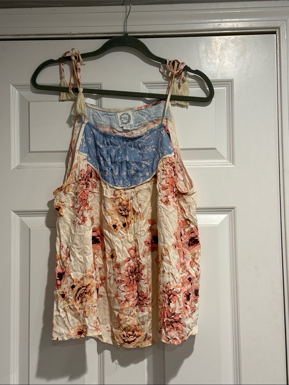 Blue Rain Floral Tie-Shoulder Camisole - Cream, Blue & Pink